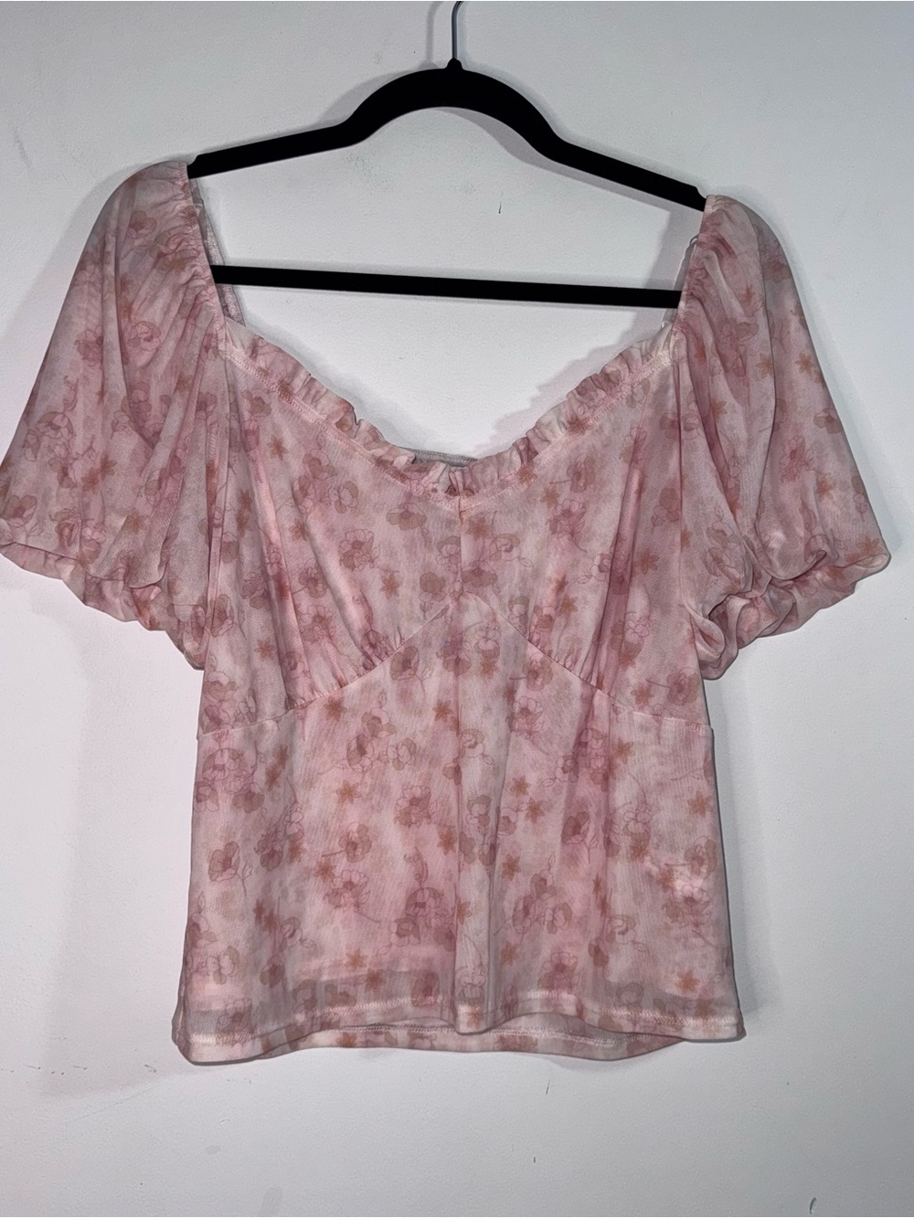 NWT Kit + Sky XL Pink Floral Mesh Puff Sleeve Cottagecore Fairy Top